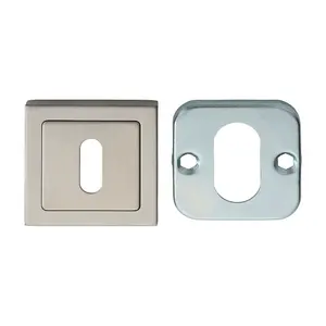 Square Lock Profile Escutcheon Concealed Fix 52 x 52mm Bright Satin Steel