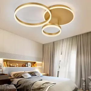 3 Circular Classic Golden Loops Energy Efficient LED Flush Ceiling Light 65cm