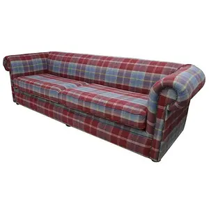 Chesterfield 1930's 4 Seater Balmoral Ruby Red Check P&S Fabric Sofa In Classic Style