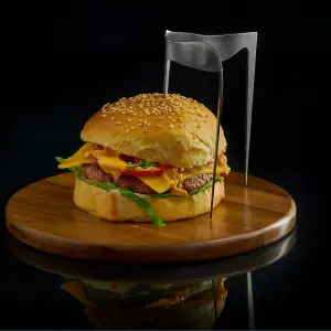 Burger Skewer Special Edition 18/8 Stainless Steel with Wooden Plate 20cm Diameter