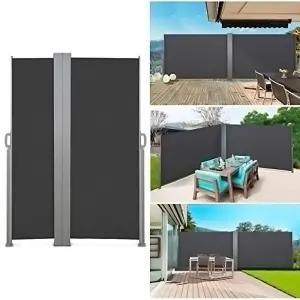 Outdoor Grey Retractable Garden Double Sided Awning  Waterproof Sunshade Privacy Panel Gazebo Sidewall Panels Sunwall 800 x 160 cm