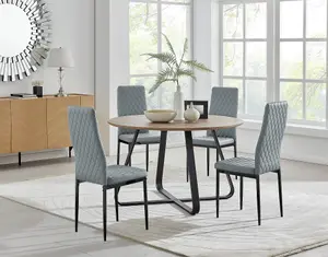 Furniturebox UK Santorini Brown Round Round Dining Table And 4 Grey Milan Black Leg Chairs