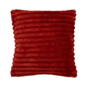 Catherine Lansfield Cosy Ribbed Faux Fur Soft Touch 45x45cm Cushion Burnt Orange