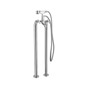 Victorian Traditional Freestanding Bath Shower Mixer Complete With Handset and Holder Chrome