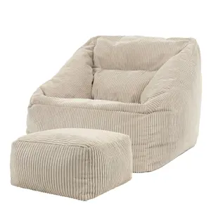 icon Morgan Corduroy Armchair Bean Bag and Footstool Set Natural Giant Bean Bag Chair