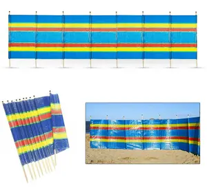 8 Pole Wooden Windbreak Beach Camping Windbreaker Sun Wind Shelter Striped 5ft High X 15ft Long  Traditional