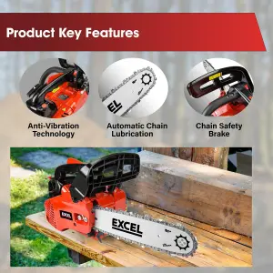 Excel 12" Petrol Chainsaw 25cc Heavy Duty Wood Saw