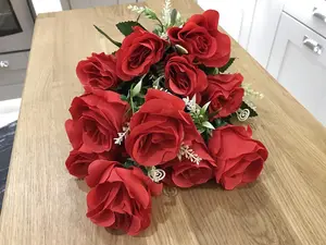 Best Artificial 12 Head Red Rose Spray Bouquet