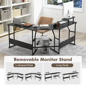 COSTWAY L-shaped Desk Long 2-Person Corner Computer Desk w/ Monitor Stand