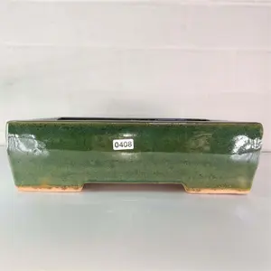 26cm Glazed Bonsai Pot - Rectangle - 26cm x 19cm x 8cm - Green