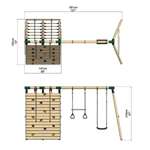 Rebo Beat The Wall Wooden Swing Set with Double up & Over Climbing Wall -Pinnacle