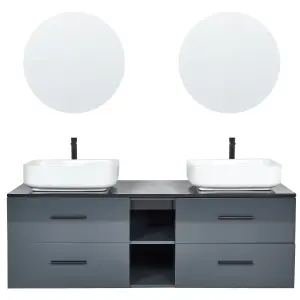 Double Sink Bathroom Vanity with Mirrors Grey PILAR