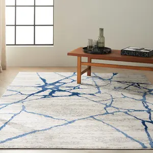 Ivory Blue Abstract Modern Rug For Dining Room-160cm X 221cm