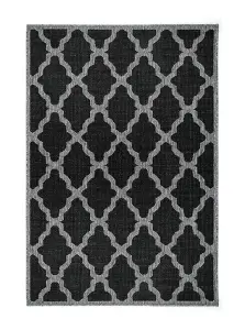 Modern Easy to Clean Anti-Slip Geometric Flatweave Black Rug for Dining Rug-60cm X 110cm