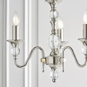 Luminosa Polina 3 Light Multi Arm Ceiling Pendant Chandelier Polished Nickel, Clear Crystal, E14