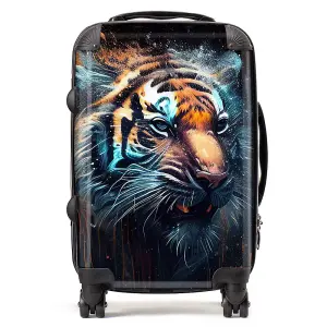 Tiger Face Splashart Dark Background Suitcase - Cabin