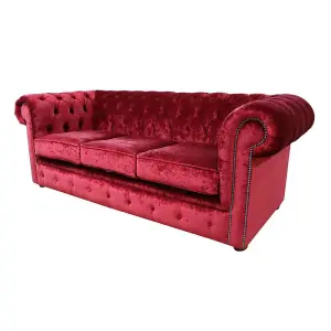 Chesterfield Handmade 3 Seater Sofa Settee Modena Pillarbox Velvet Fabric In Classic Style