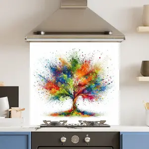 Toughened 6mm Glass Kitchen Splashback 70 x 65cm Rainbow Tree - Polished Edge Heat Resistant Back Splash for Cookers Hob