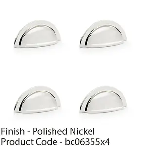 4 PACK - Ridged Cup Handle - Polished Nickel 76mm Centres Solid Brass Shaker Drawer Pull