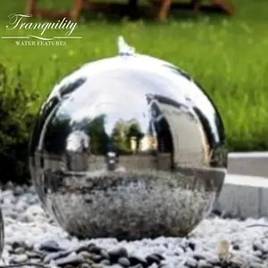 50cm Stainless Steel Sphere Modern Metal Mains Plugin Powered Water Feature