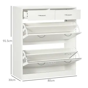 HOMCOM Slim Shoe Cabinet with 2 Flip Drawers for 12 Pairs of Shoes White