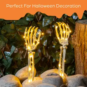 Global Gizmos Set of 2 Halloween Skeleton Arm Lights / Indoor or Outdoor Halloween Decoration / 6 Hour Timer / IP44 Waterproof