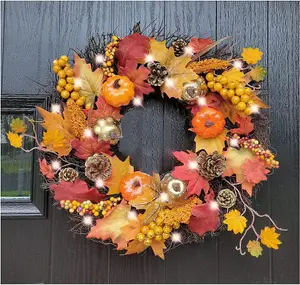 Pre-Lit 50cm Wicker Autumn Winter Halloween Wreath