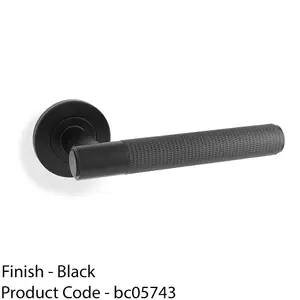 SOLID BRASS Knurled Door Handle Set - Matt Black Straight Lever On Round Rose