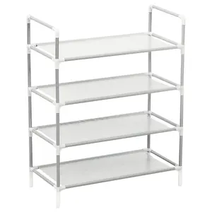 Berkfield Shoe Rack with 4 Shelves Metal and Non-woven Fabric Silver