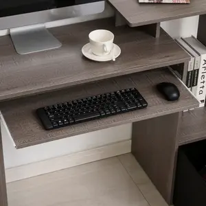 HOMCOM Computer Desk with Sliding Keyboard Tray Storage Drawer Shelf Grey