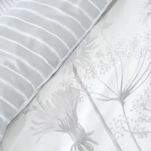 Catherine Lansfield Bedding Meadowsweet Floral Duvet Cover Set with Pillowcases White Grey