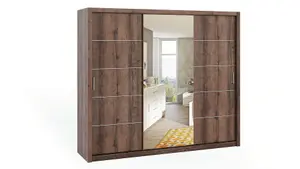 Bono Sliding Door Wardrobe with Centre Mirror - Spacious Bedroom Storage in Oak Monastery - W2500mm x H2150mm x D620mm