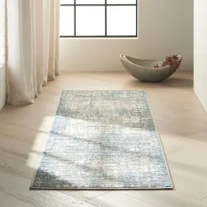 Ivory Blue Modern Easy to Clean Abstract Ruf For Bedroom Dining Room And Living Room-69 X 221cm (Runner)