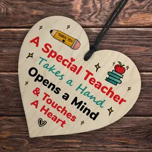 Red Ocean Handmade Wooden Hanging Heart Plaque Gift for Special Teacher - Thank You Keepsake Gift For Teacher