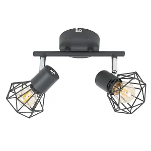 ValueLights Angus Retro Style 2 Way Metal Basket Cage Ceiling Spotlight In Pewter Grey Finish