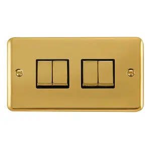 Curved Polished Brass 10A 4 Gang 2 Way Ingot Light Switch - Black Trim - SE Home