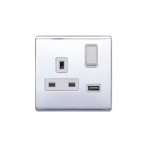 Lieber Polished Chrome 1 Gang 13A DP Socket with USB-A 3.1A