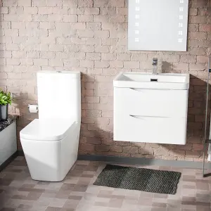 Nes Home Merton 600mm Wall Hung Gloss White Vanity Basin & Rimless Close Coupled Toilet