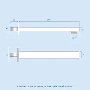 Nes Home 250mm Thin Square Brass Rectangle Swivel Shower Head 300mm Wall Mounted Arm Chrome