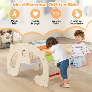 COSTWAY 2-in-1 Rocking Horse Arch for Kids Montessori Climbing Toys with Rocker