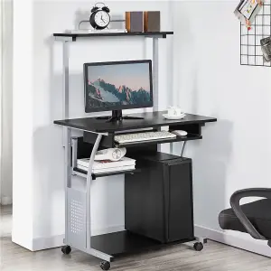 Yaheetech Black 3 Tiers Computer Desk with Printer Shelf