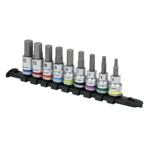 Sealey Hex Socket Bit Set Colour-Coded 9 Piece 3/8" Square Drive Platinum AK6250