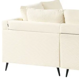 Left Hand Corduroy Corner Sofa Light Beige LUNNER