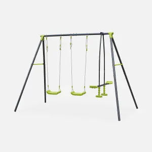 sweeek. 3-piece swing set with 2 swings and a tandem swing Tramontane Green 272x154x197 cm