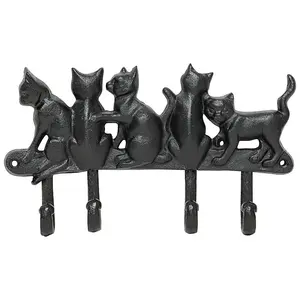 Woodside Cast Iron Cat Wall Hanger Four Hooks