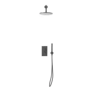 UK Home Living Avalon Core Round Handle Shower Recessed Thermostatic Valve, Drench head, Handset & mounting bracket Gunmetal