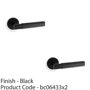 2 PACK - SOLID BRASS Hex Door Handle Set - Matt Black Industrial Lever Round Rose