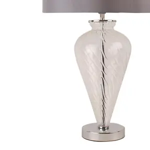 Pair Of Clear Glass Table Lamps With Grey Fabric Shades (Set of 2) Clear / Grey