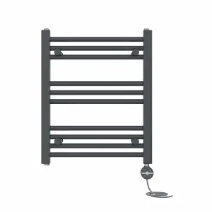 Right Radiators Prefilled Thermostatic Electric Heated Towel Rail Straight Ladder Warmer Rads - Anthracite 600x500 mm