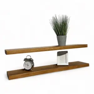 Rustic Handmade Floating Shelf - Wall-Mounted Storage Unit with Brackets for Kitchen Decor(Tudor Oak, 100cm (1.0m)